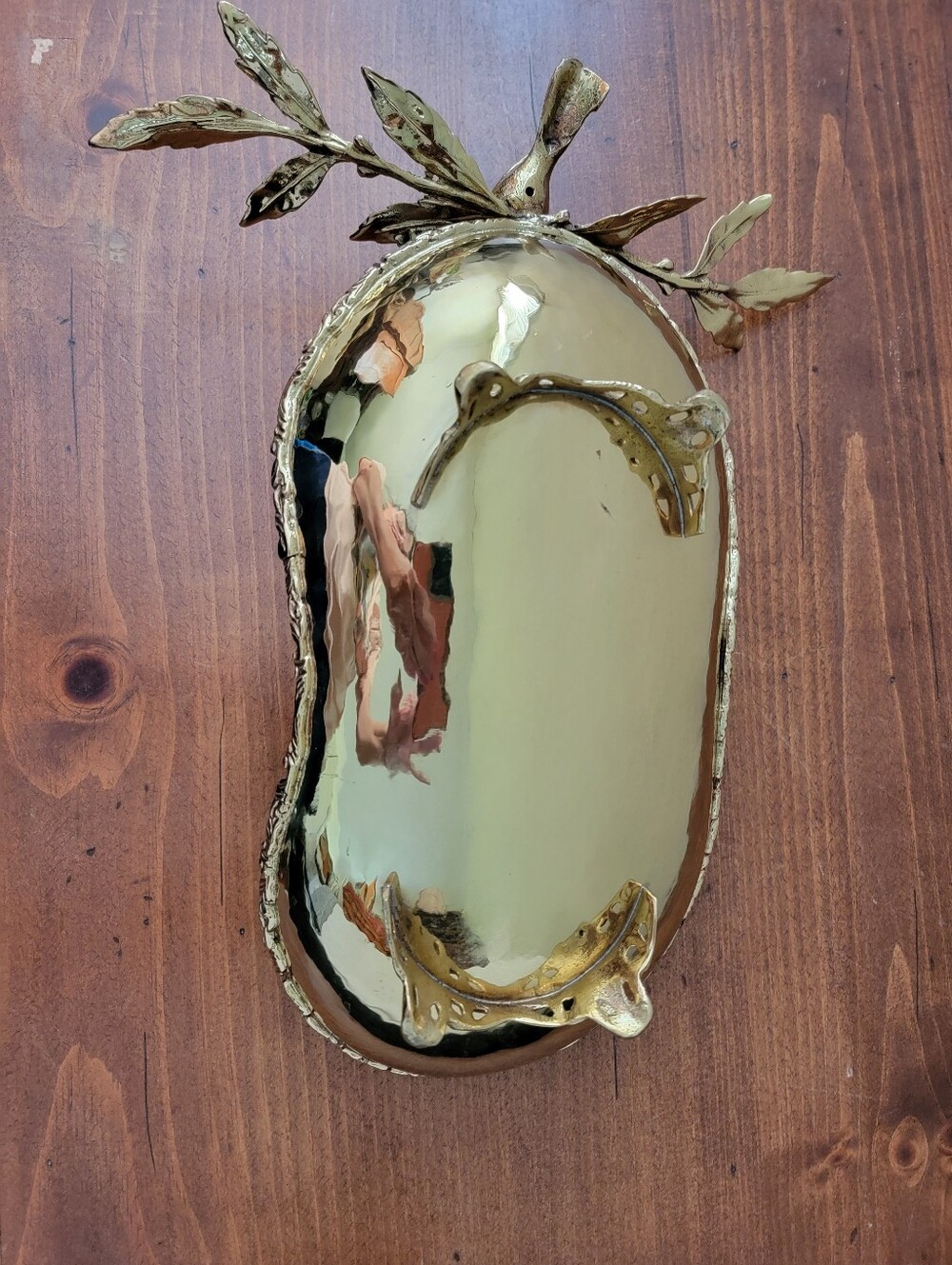 Gold-Tone Metal Catchall Trinket Bowl Tray Bird Perched On Branch Centerpiece - Picture 15 of 16